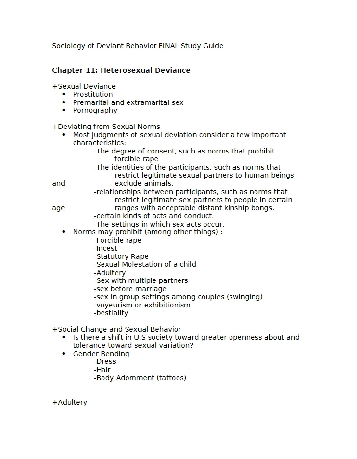 Final Study Guide Sociology of Deviant Behavior
