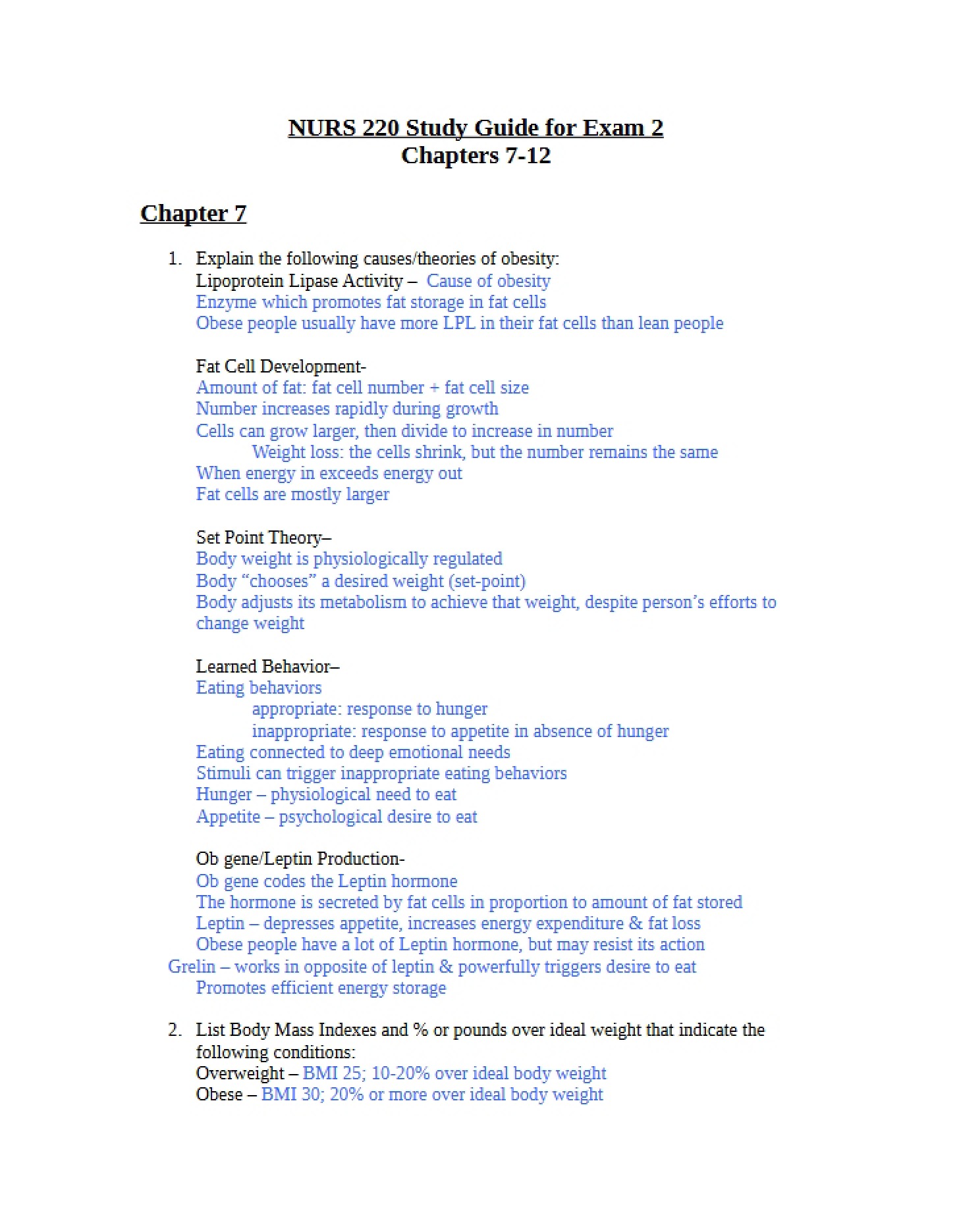 Exam 2 Study Guide (New 2009)