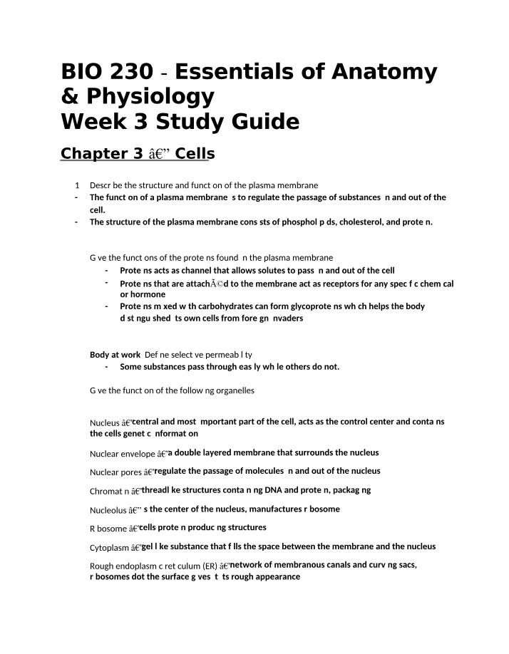 Essentials of Anatomy & Physiology - Chapter 3 Cells