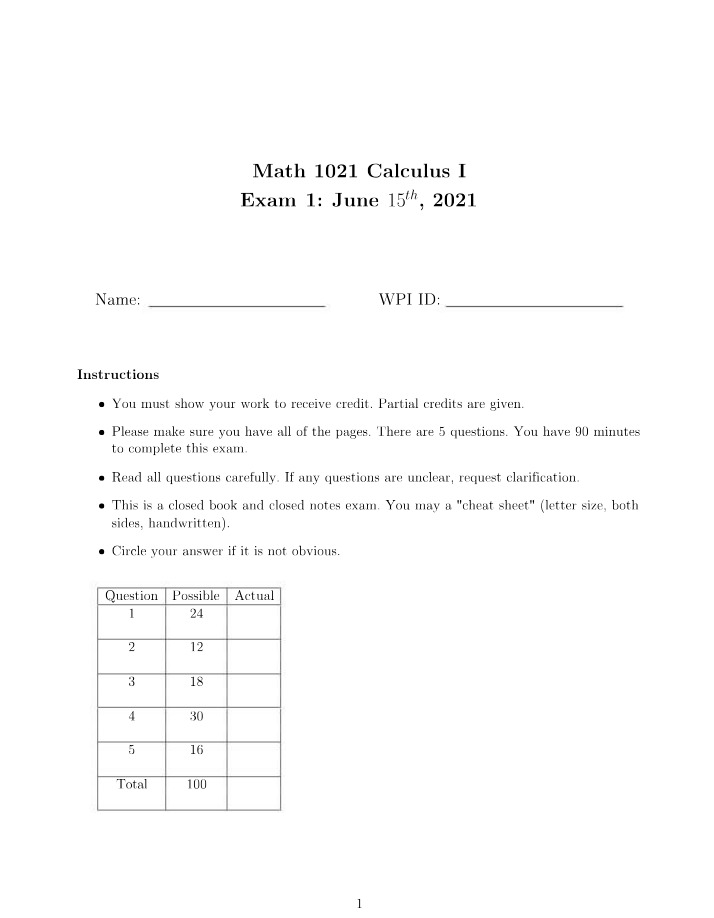 Exam 1 Solutions