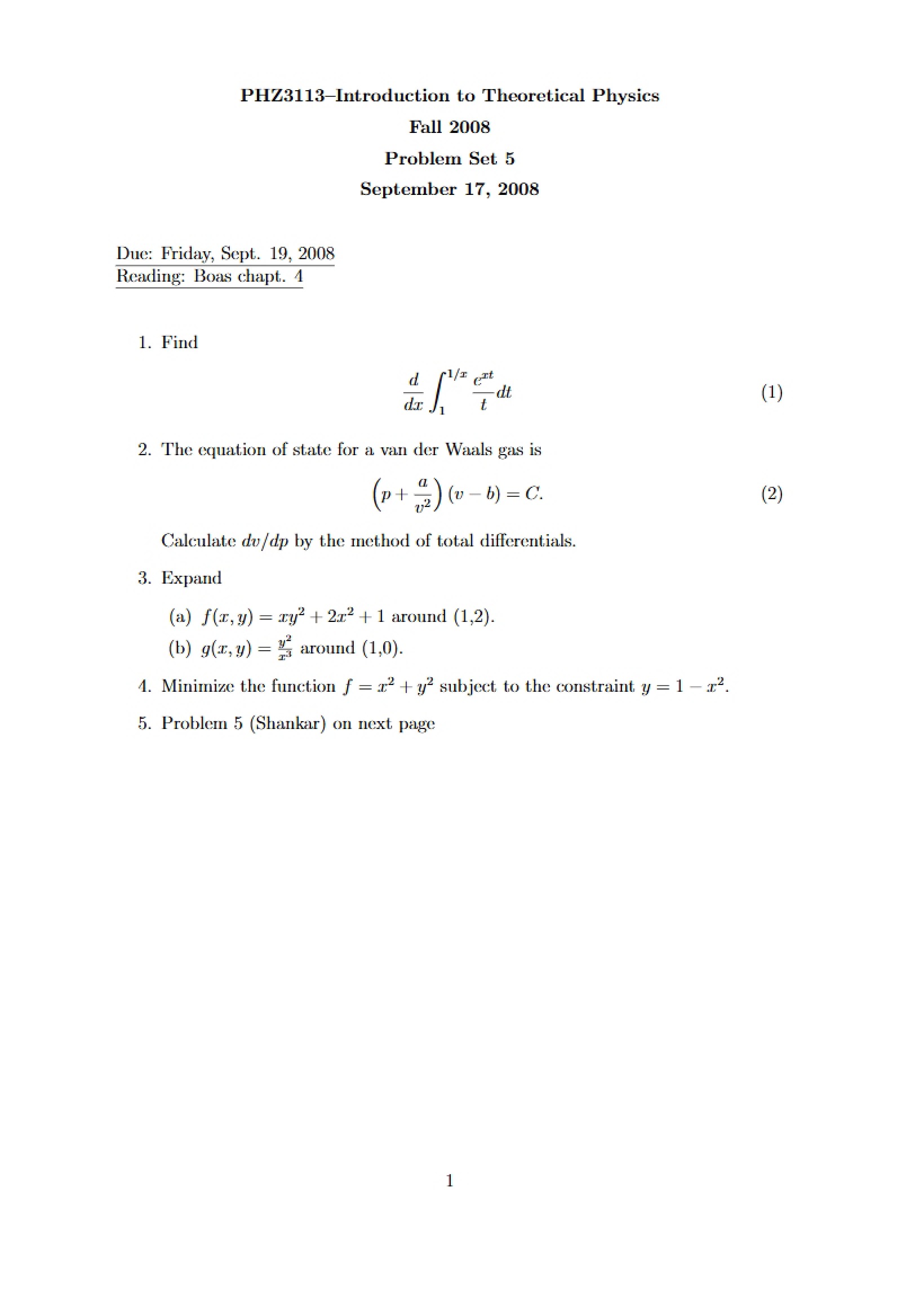 Fifth Set of Problems
