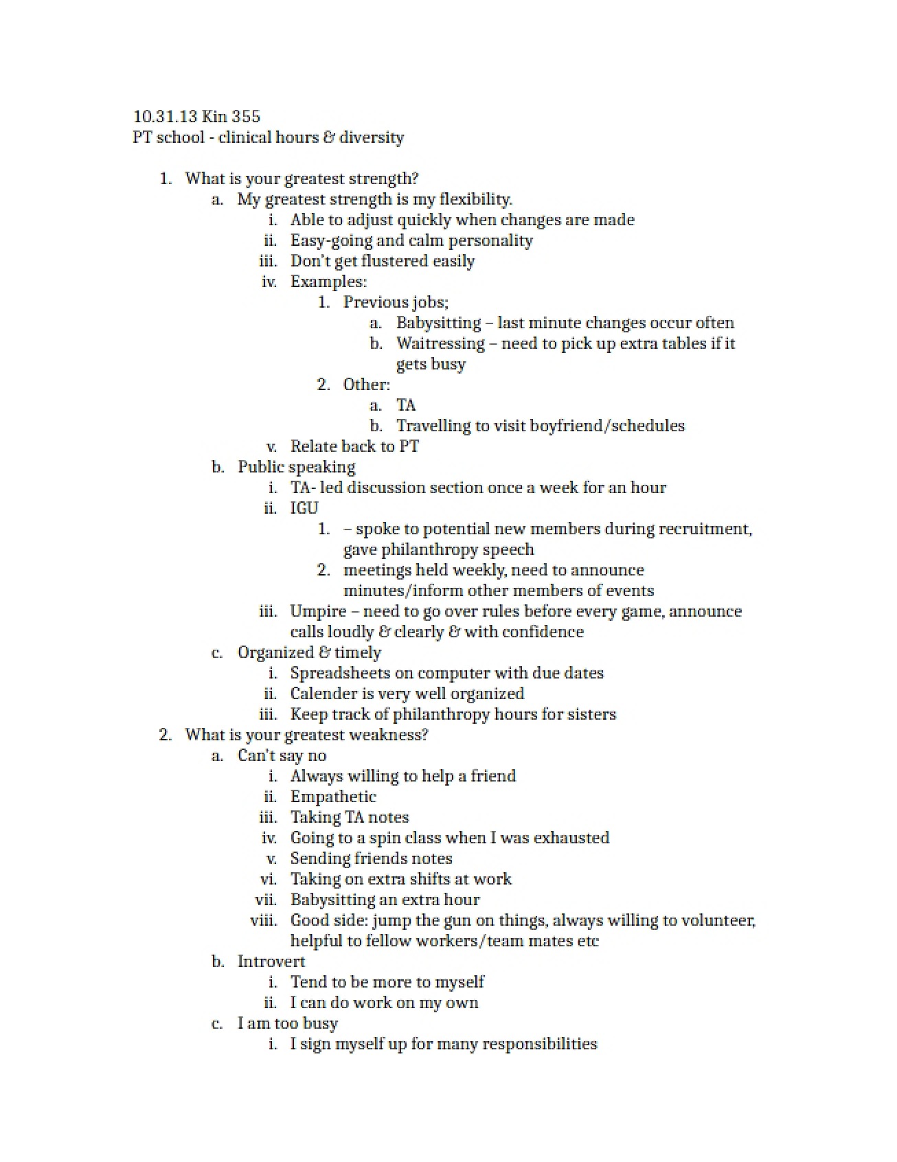 Questions for Interview (KIN 355)