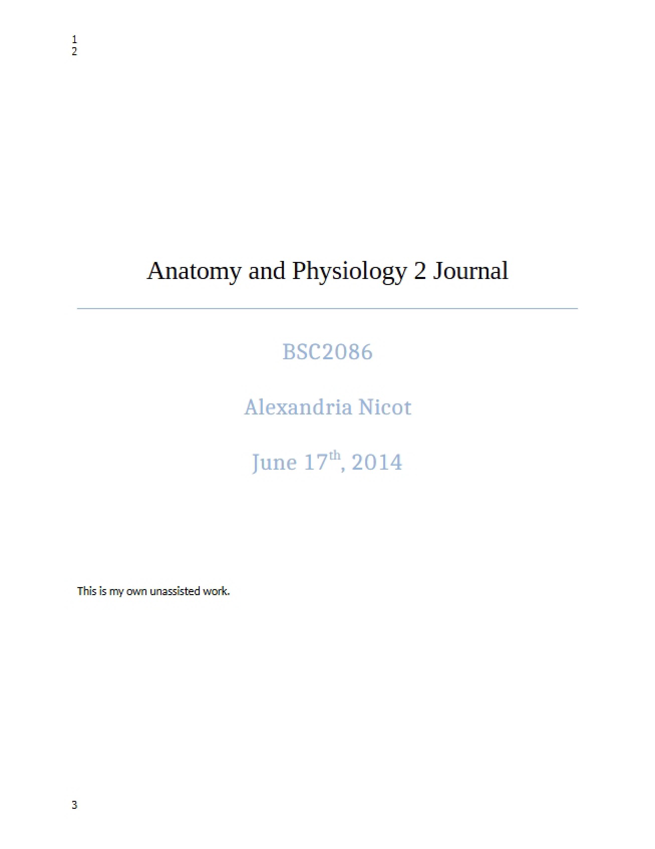 Journal for Anatomy and Physiology II - Part One