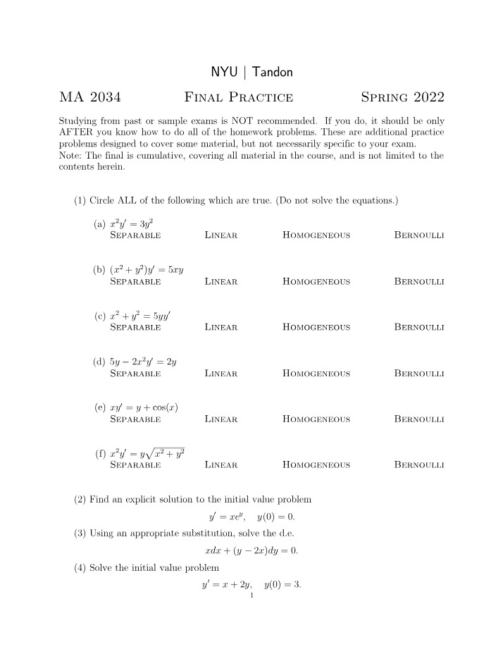 MA2034 Practice Final - Spring 2022