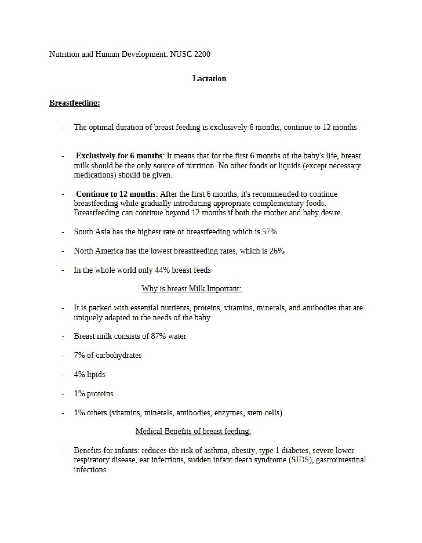 Notes on Infancy and Breastfeeding
