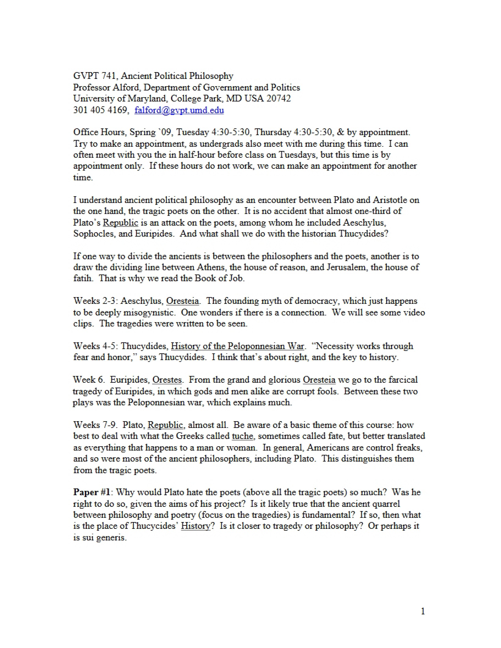 Ancient and Medieval Philosophy Course Outline