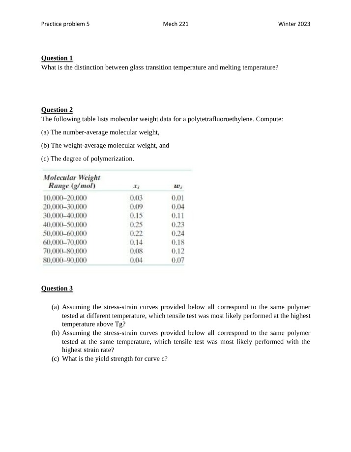 Winter 2023 Practice Problems for MECH 221
