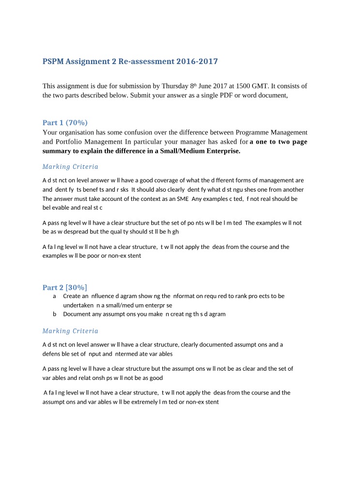 PSPM Assignment 2 - 2016-2017 Re-assessment