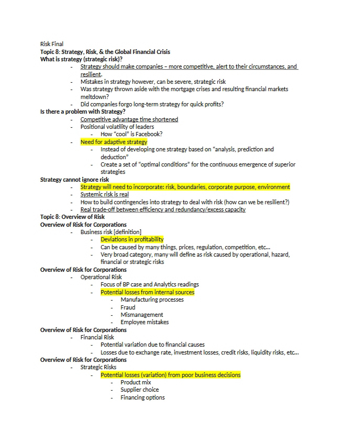 Topic 8 Risk Strategy