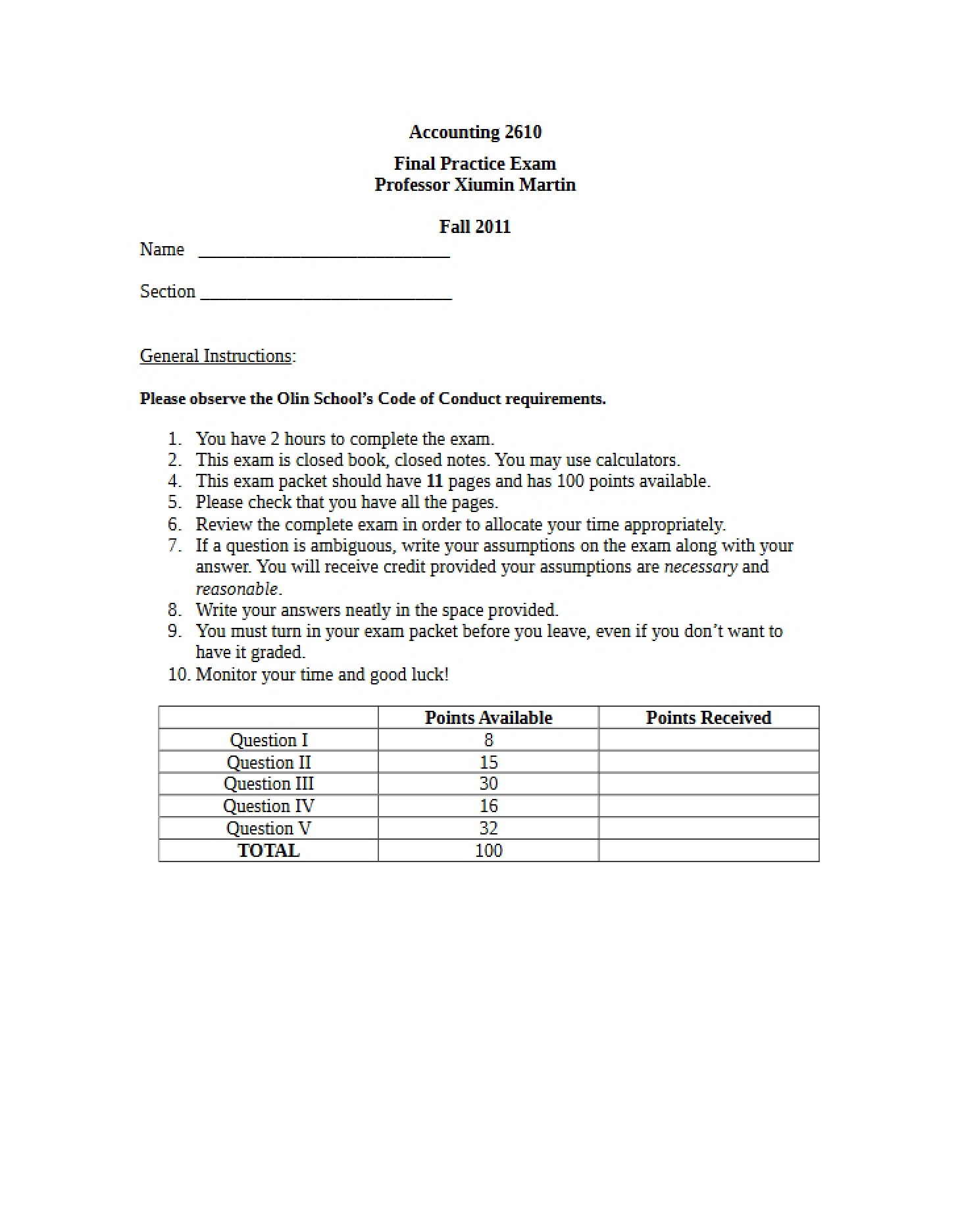 Fall 2011 Practice Final Exam