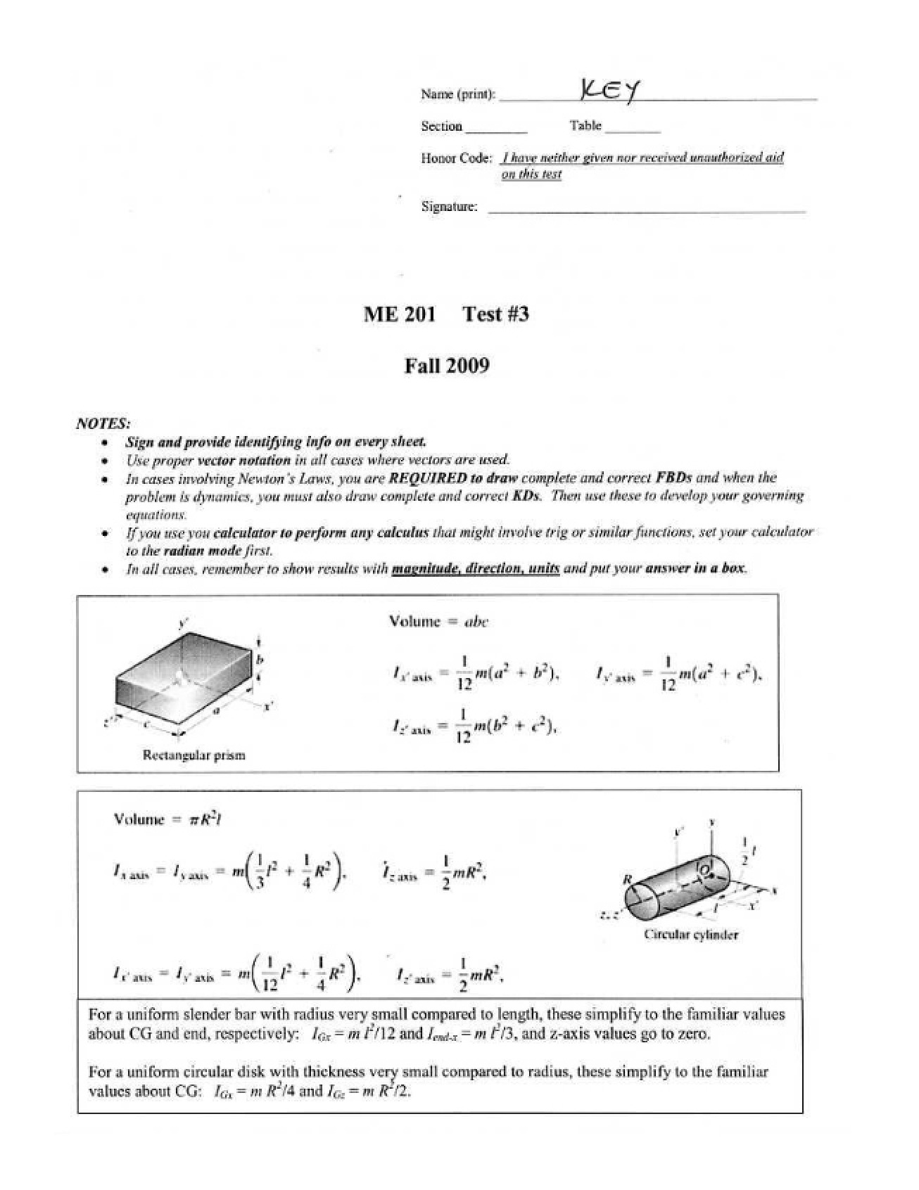 Solution for Test 3 (Fall 2009)