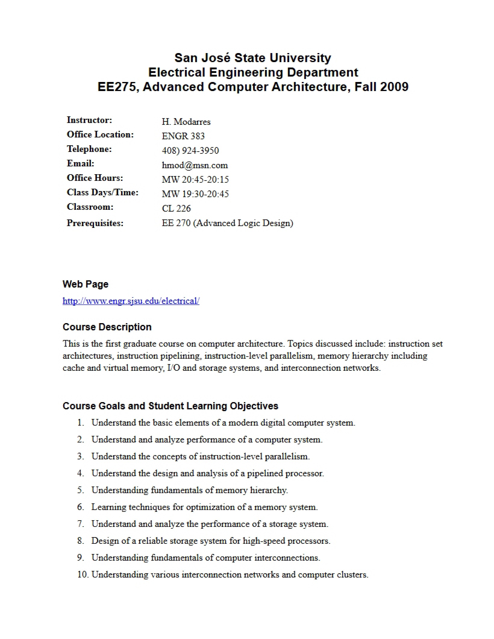 Advanced Computer Architectures Syllabus