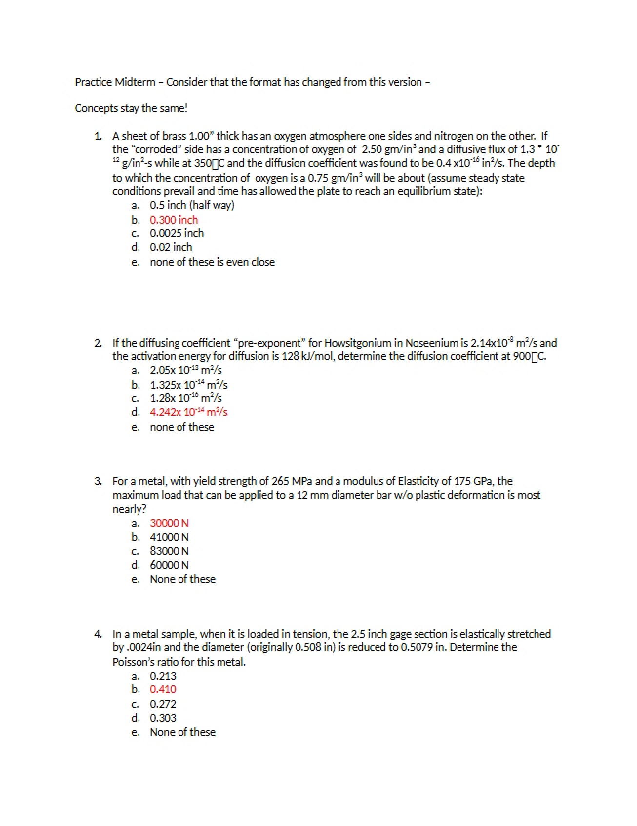 Material Science Practice Midterm