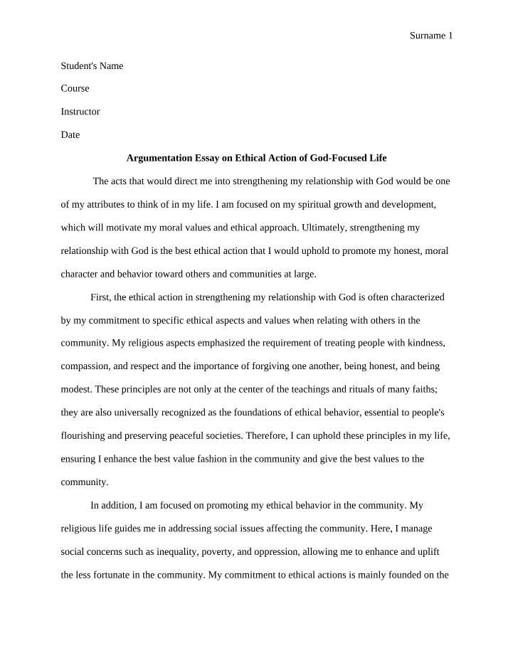 God-Focused Life - An Argumentation Essay on Ethical Action