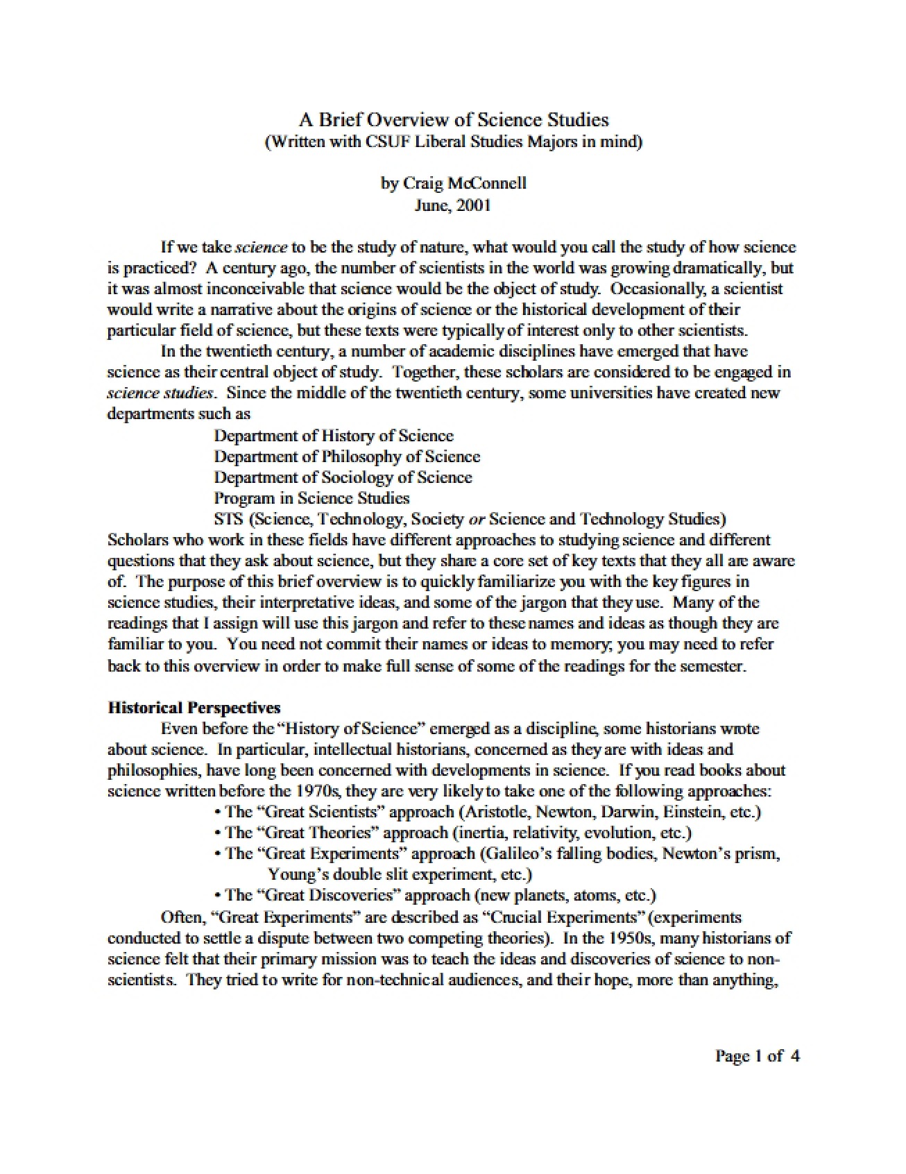 Science Studies A Brief Overview