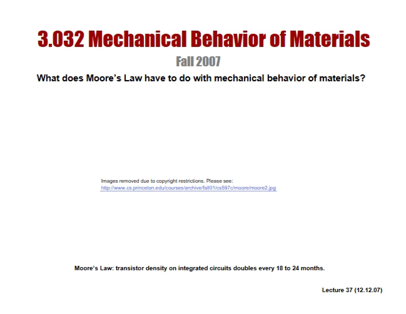 Notes from Lectures on Mechanical Behavior