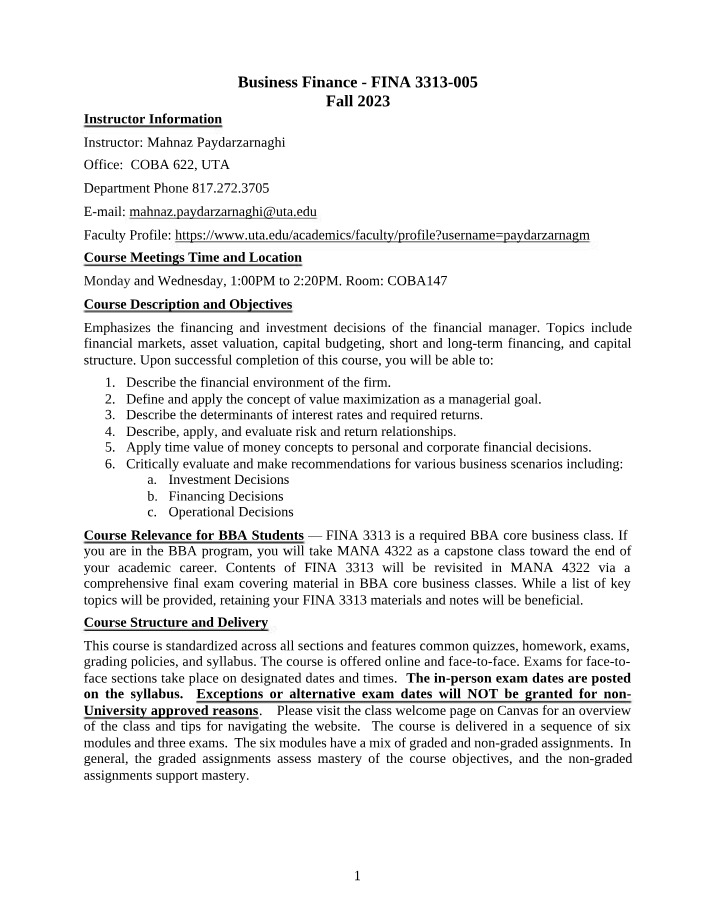 FINA3313 Course Syllabus