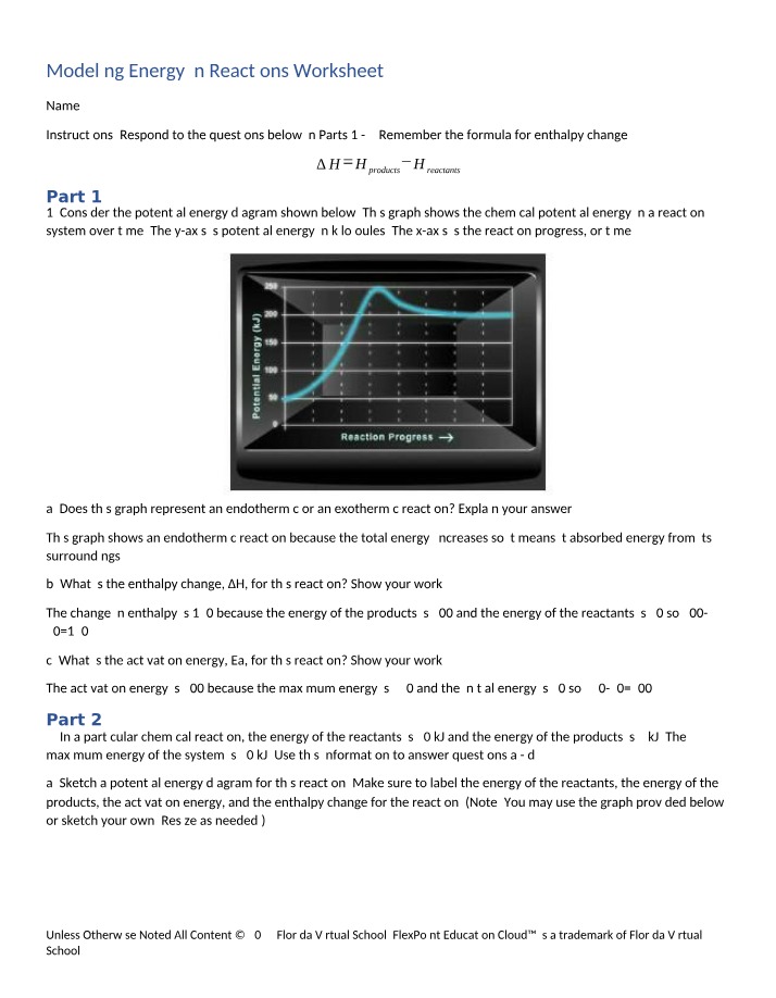 Worksheet - Modeling Energy in Reactions