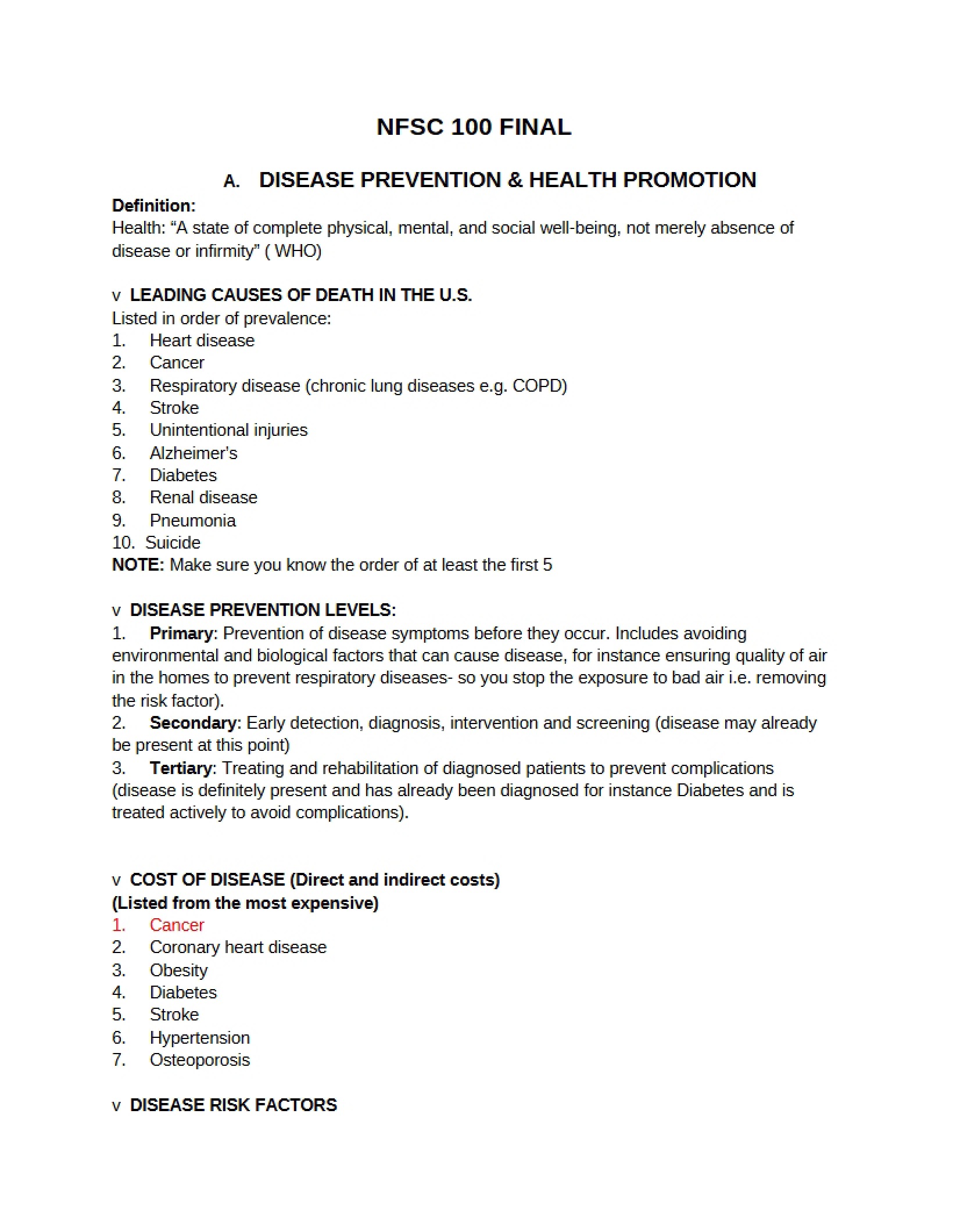 Promotion of Health and Disease Prevention