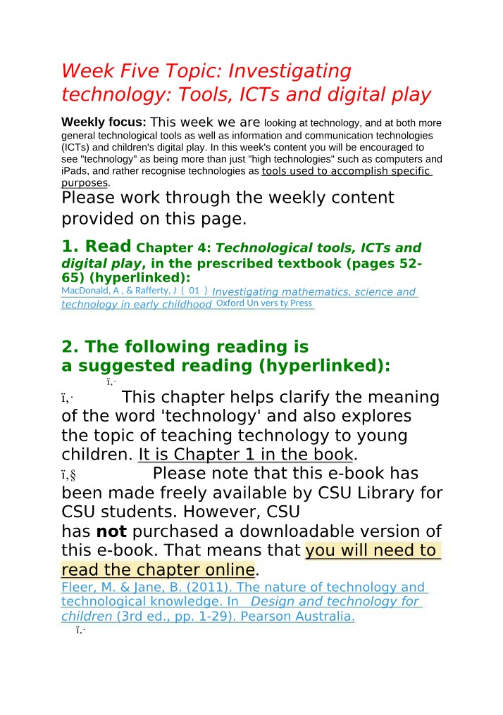 Tools, ICTs, and Digital Play - Week 5 Investigation