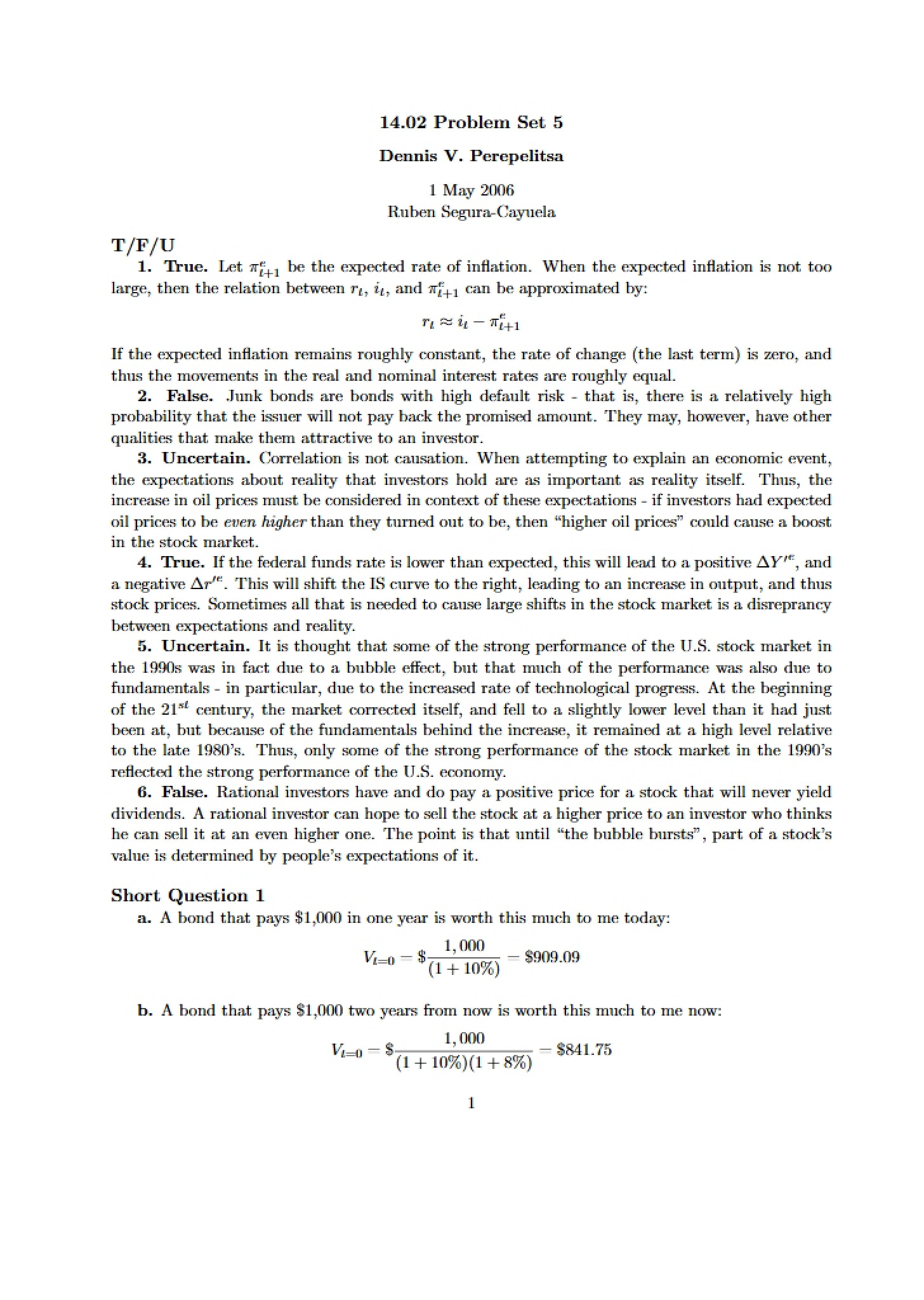 Problem Set Five