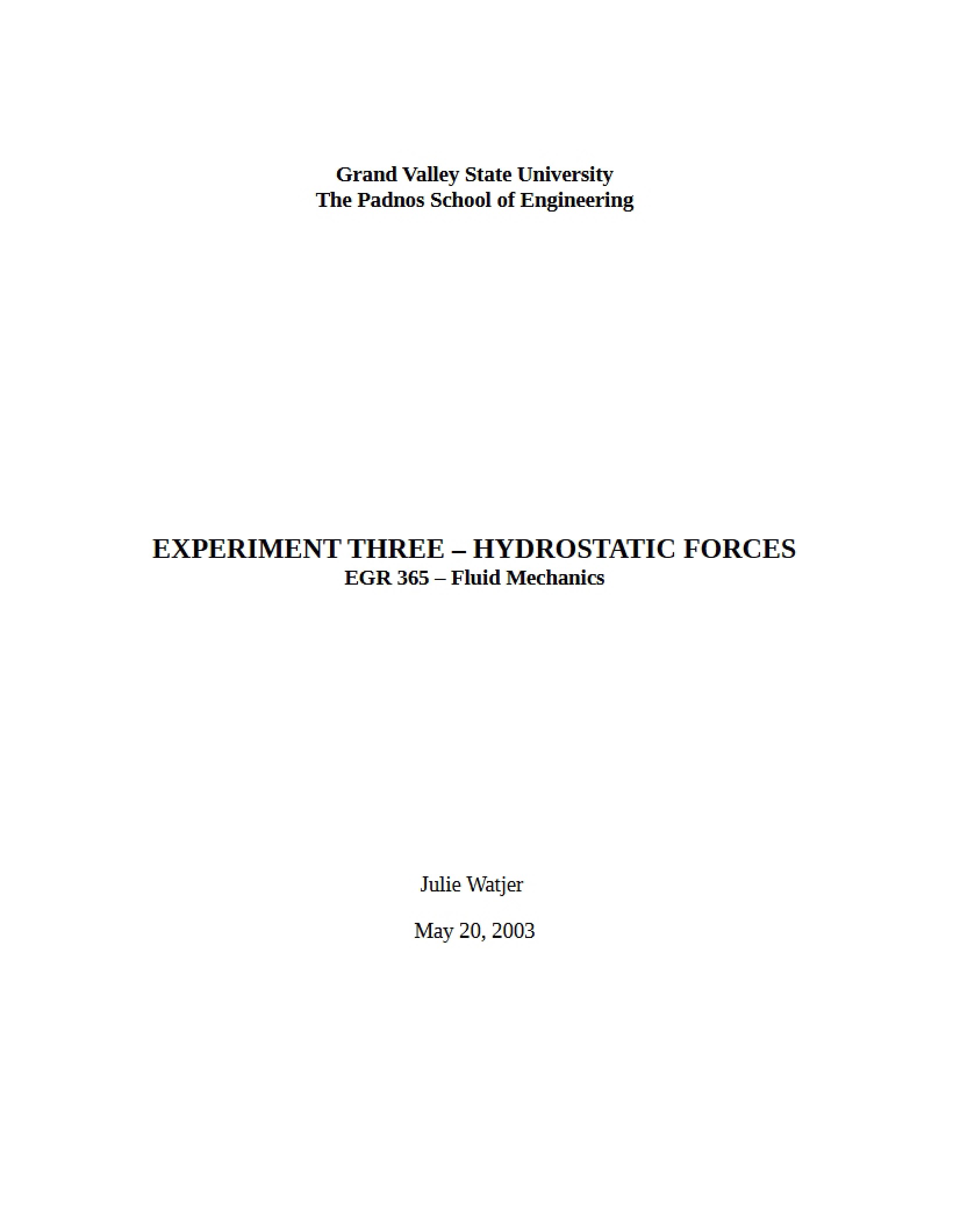 Experiment 3 Forces (Hydrostatic)