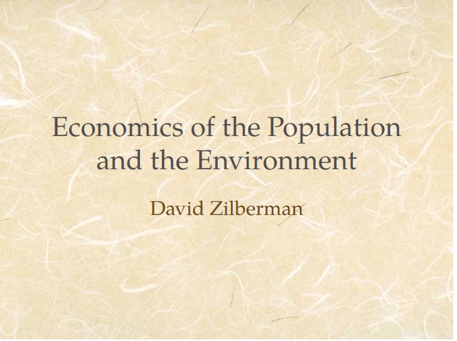 Population and Environmental Economics
