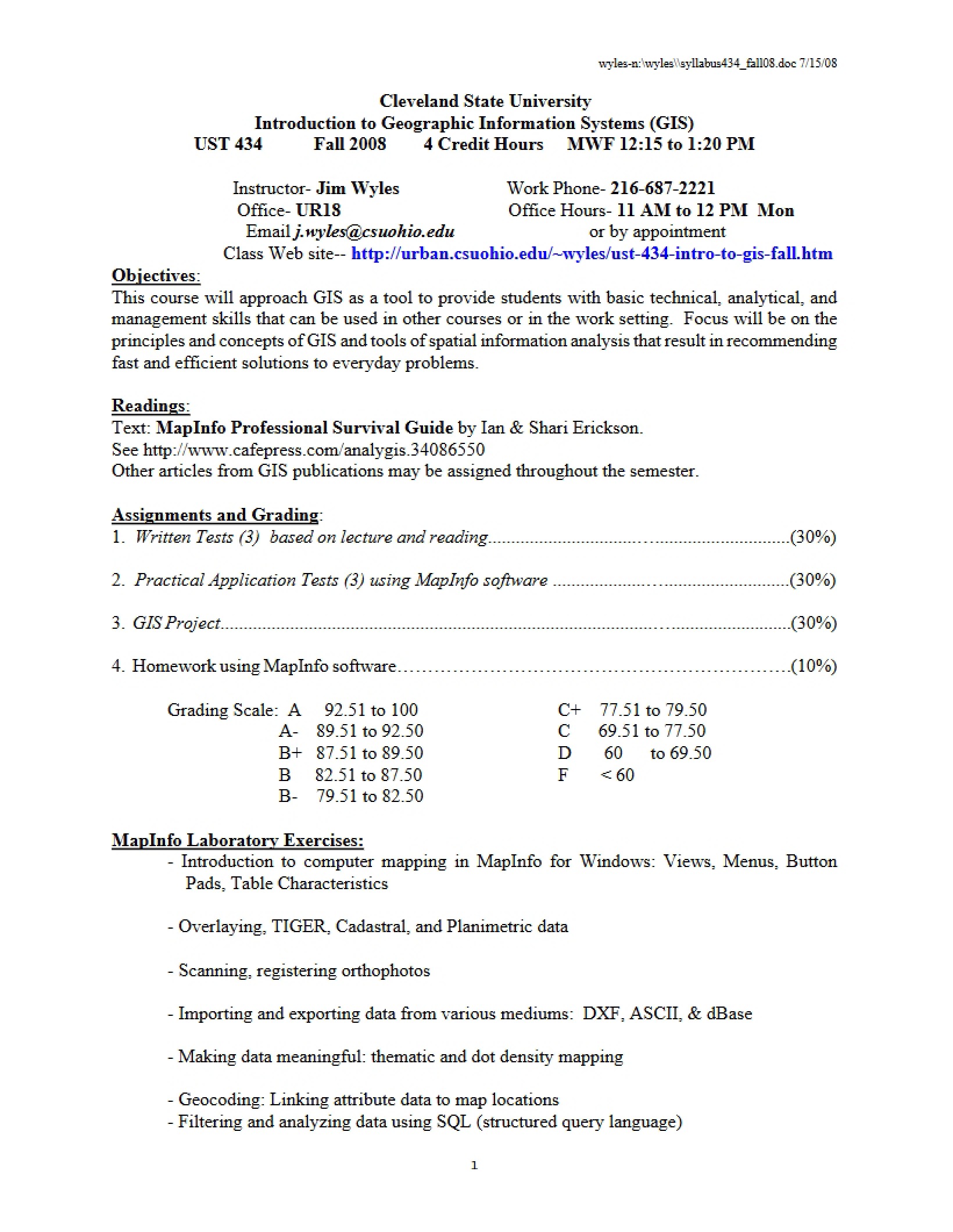 Syllabus for GIS Introduction