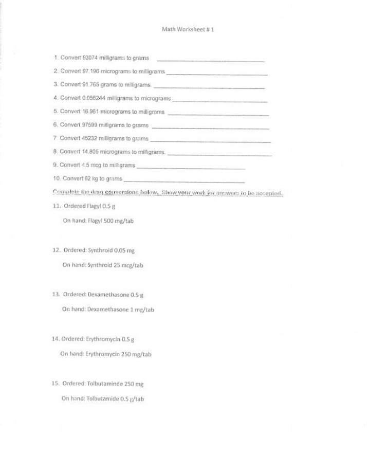 Worksheet 1 - Math Conversion