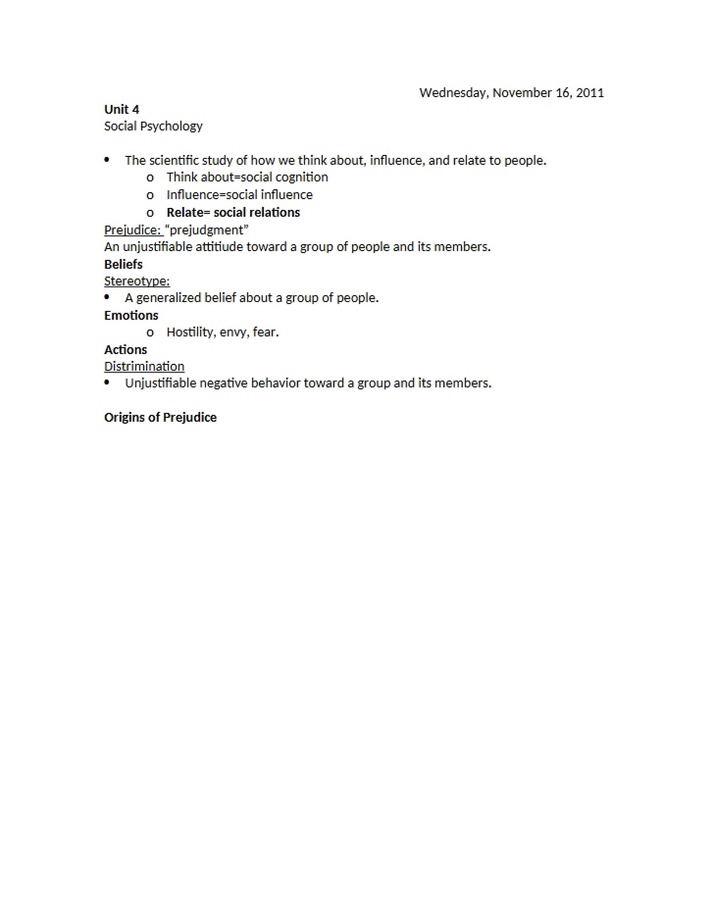 Unit 4 Social Psych