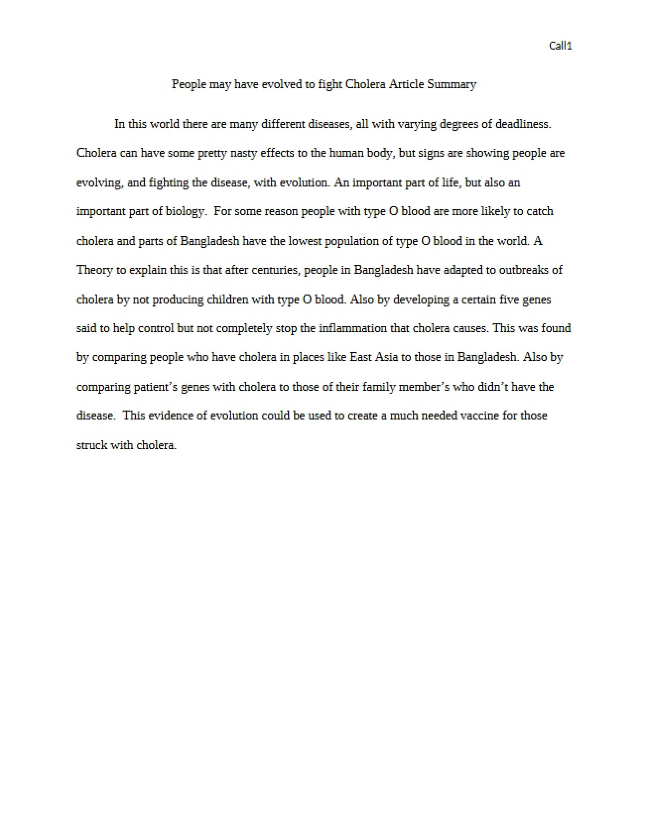 Summary Cholera Article