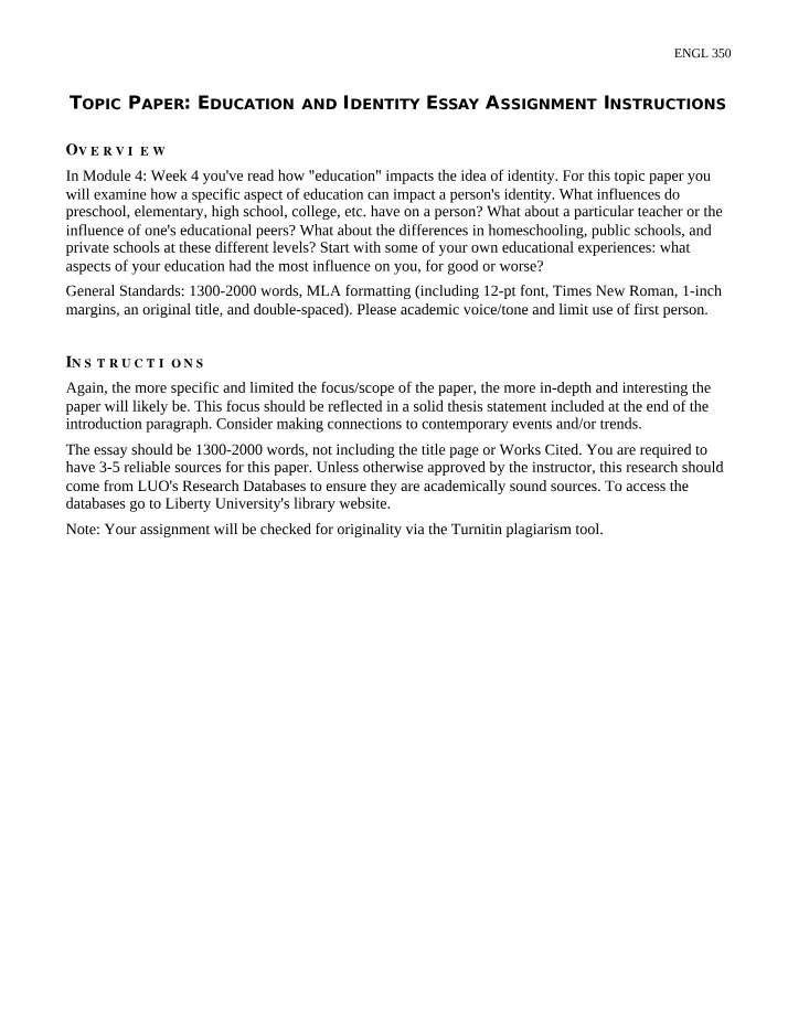 Education and Identity Essay Instructions