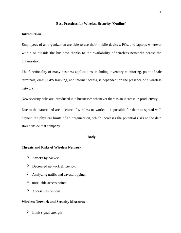 Wireless Security Best Practices - Outline