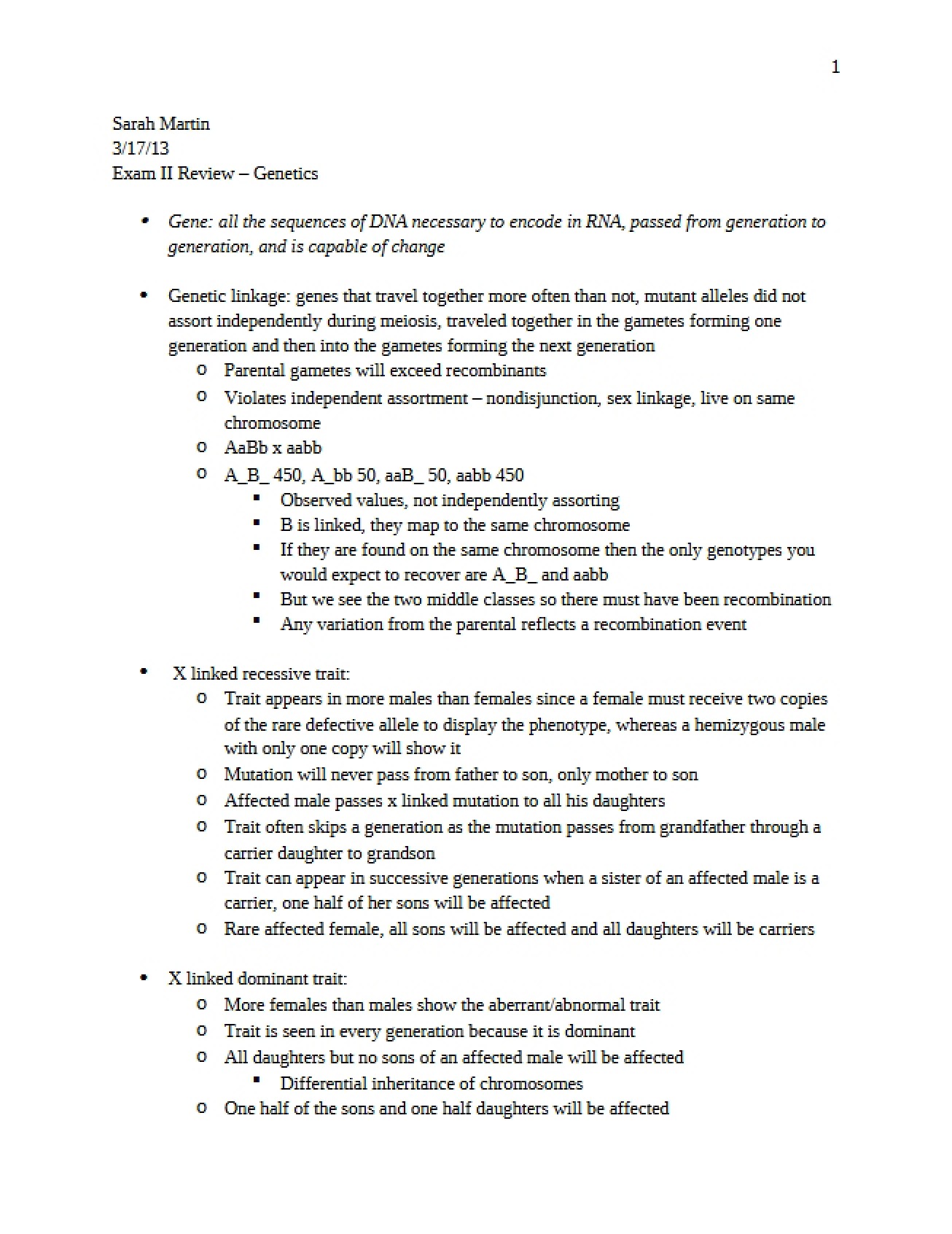Genetics Exam III Review