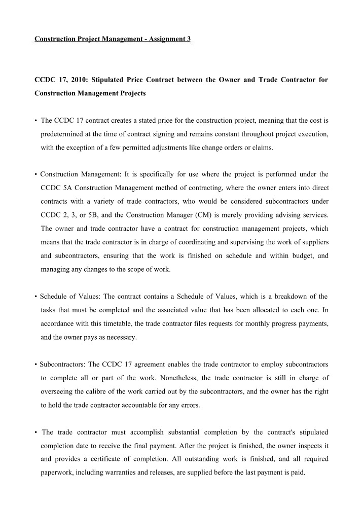 CCDC 17 Contract - Stipulated Price and Construction Management