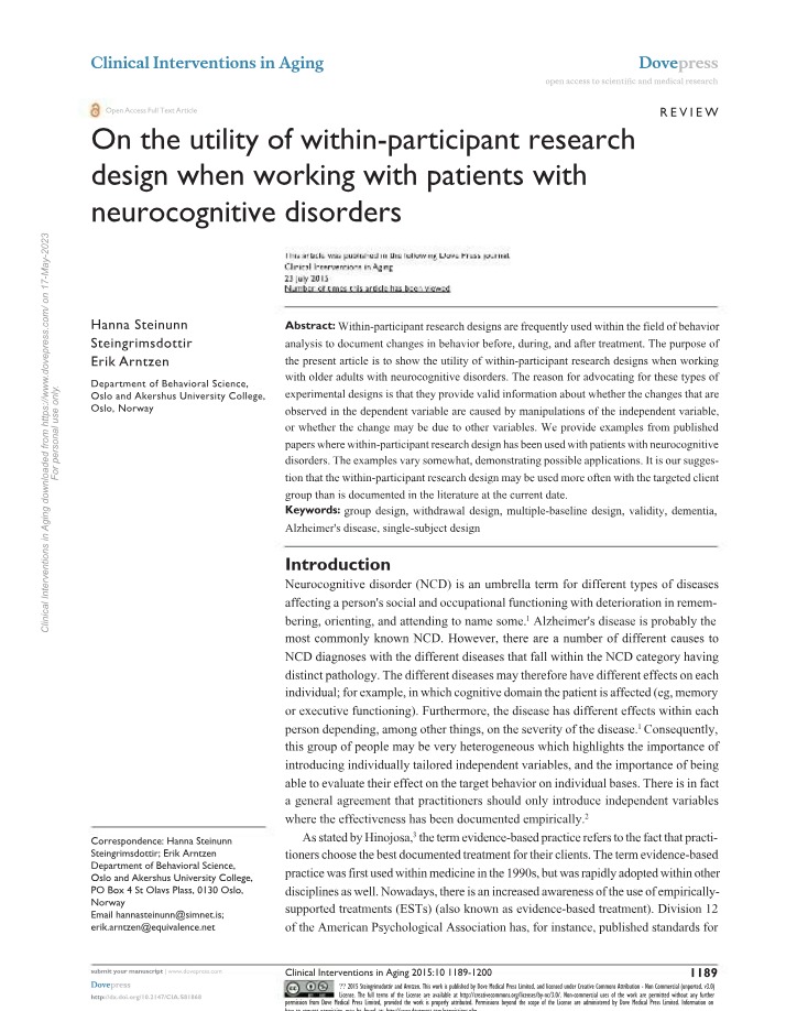 Utility of Within-Participant Research Designs