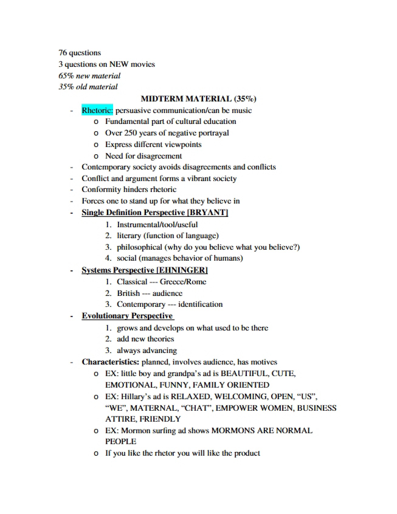Materials for the Rhetorical Tradition Midterm