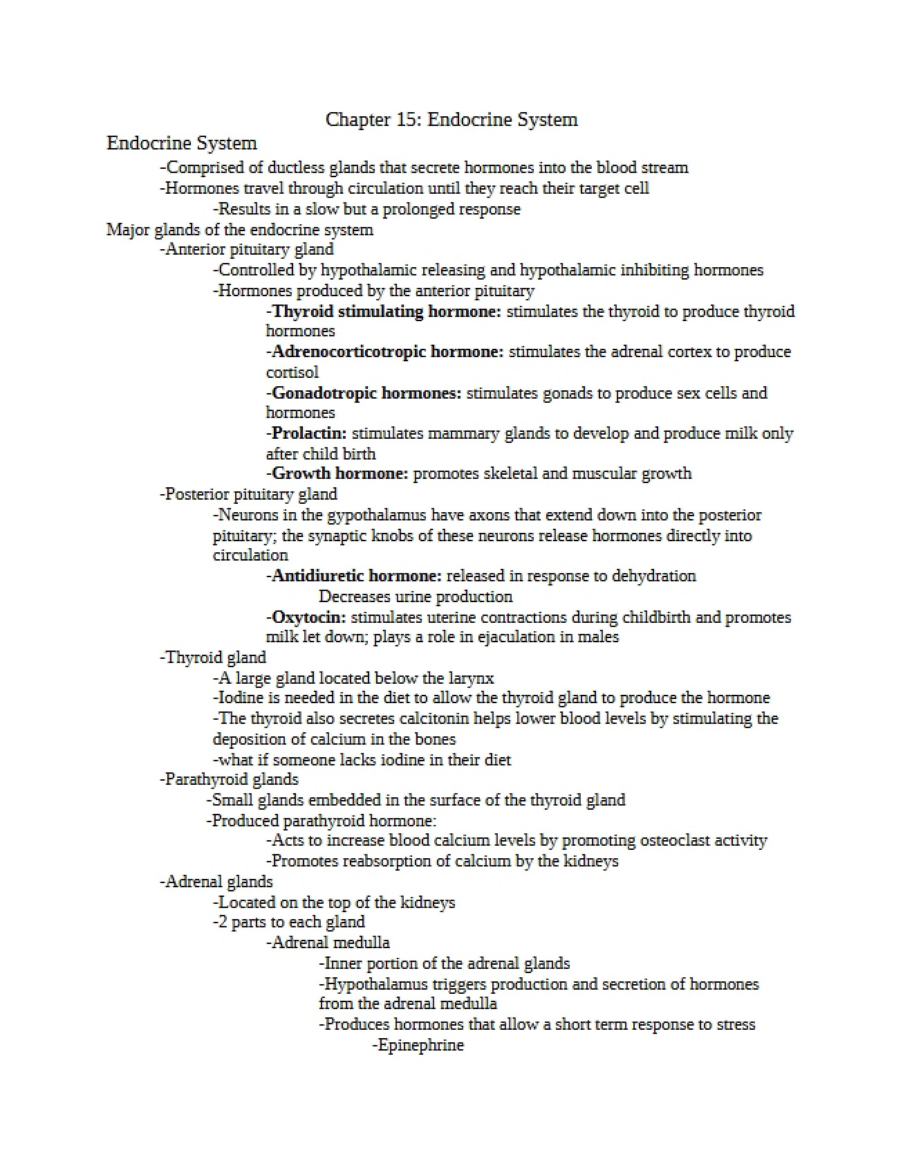Endocrine System (Chapter 15)
