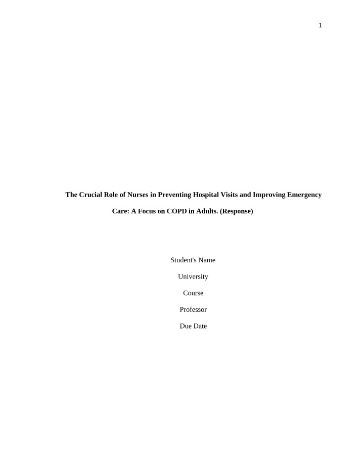 Nurses' Role in COPD Care and Hospital Prevention