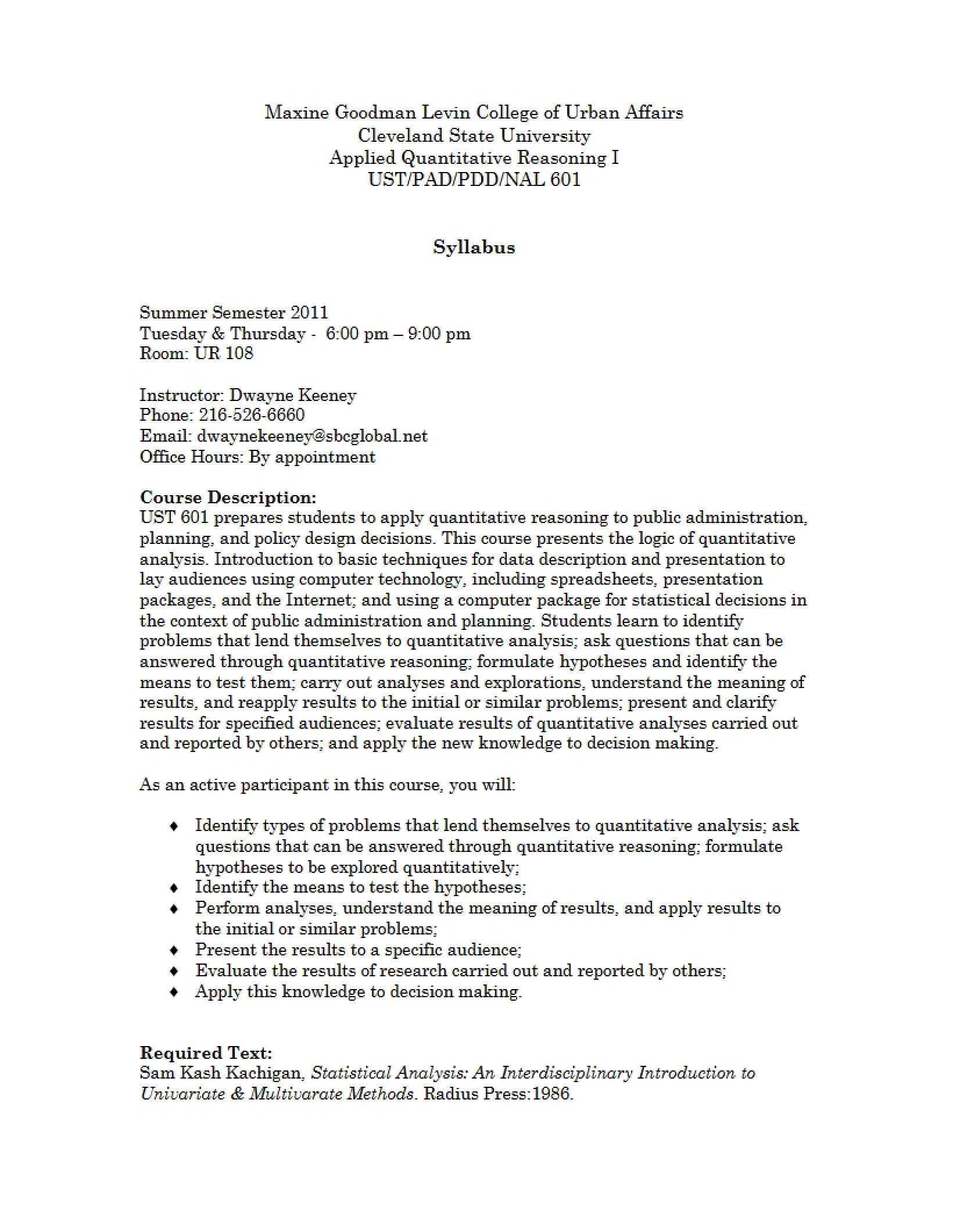 Syllabus Quantitative Reasoning I