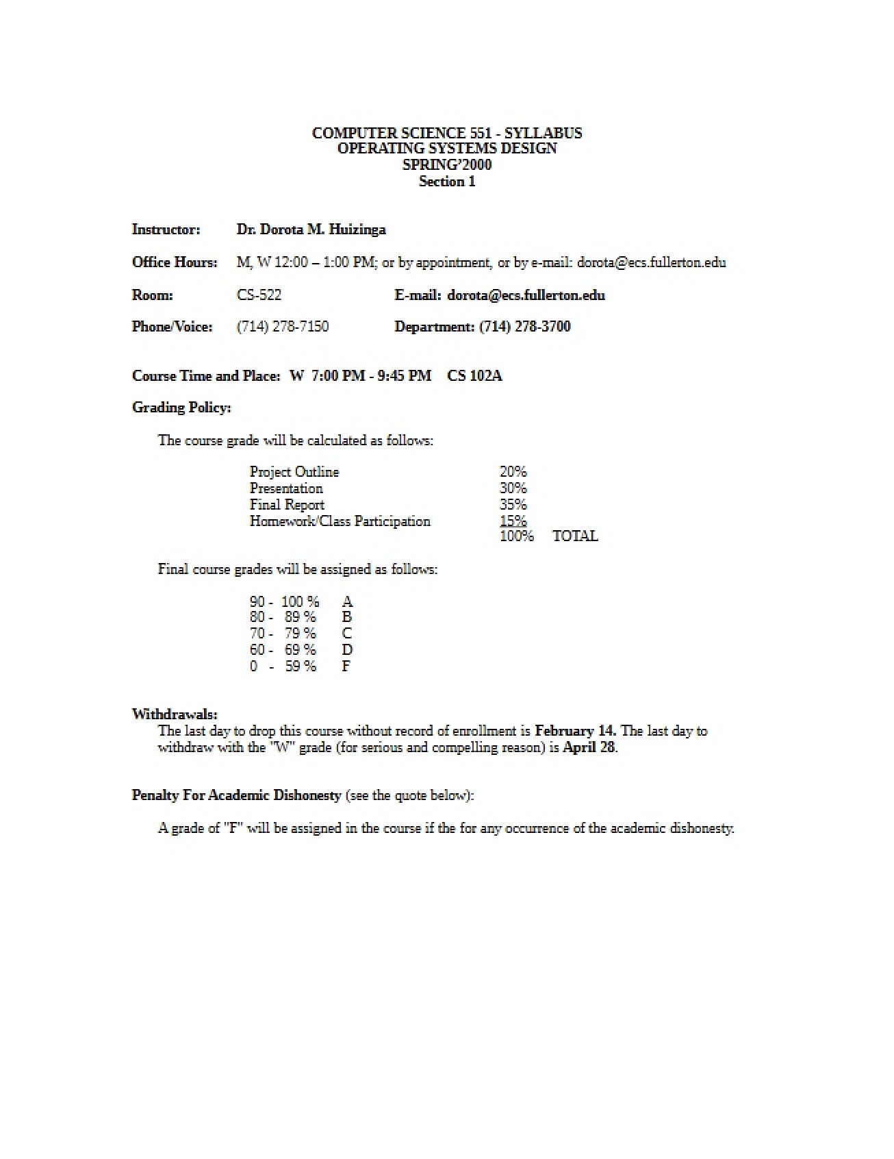 CS 551 Course Syllabus