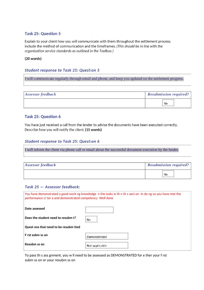 Communicating with Clients - Settlement Process Assignment