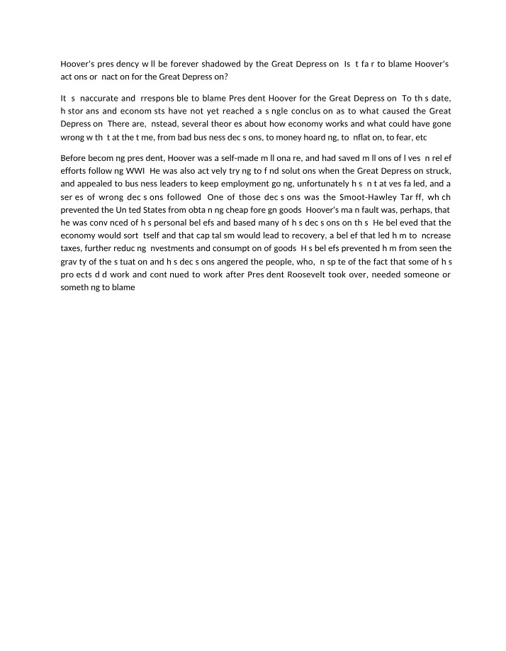 Hoover's Role in the Great Depression