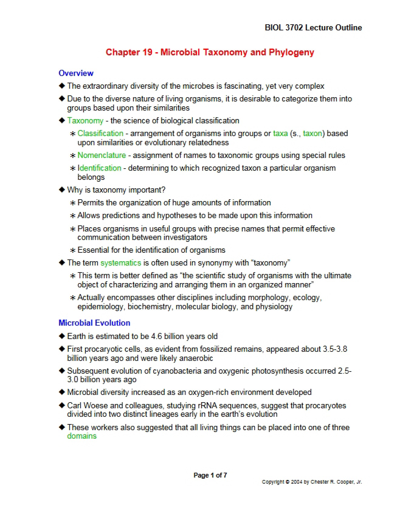Phylogeny and Microbial Taxonomy (Chapter 19)