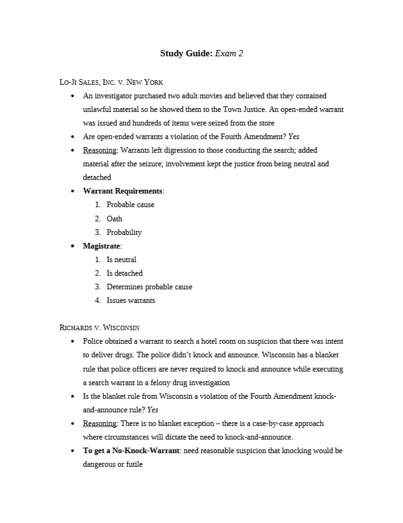 Exam 2 Study Guide Due Process