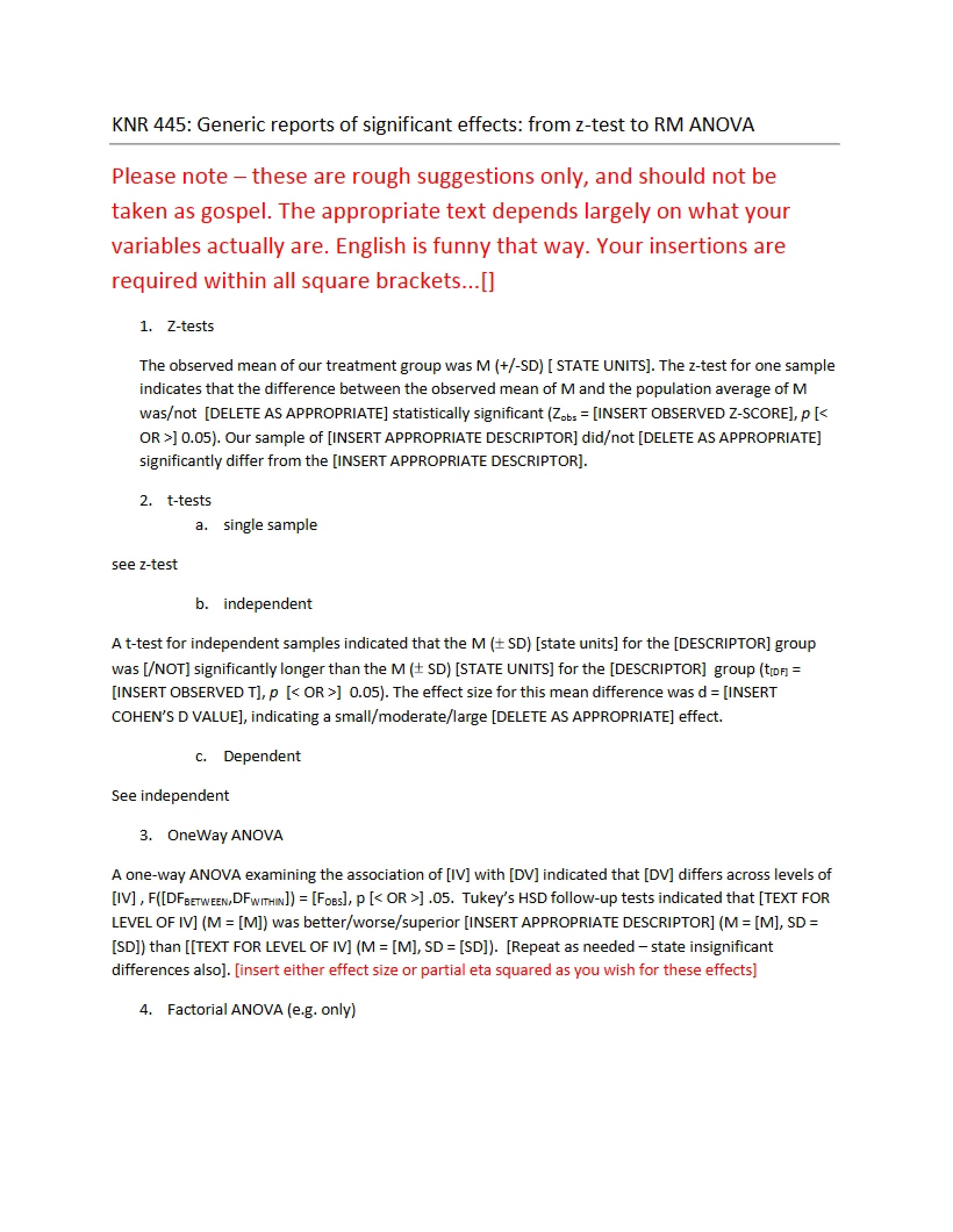 Reporting Significant Effects RM ANOVA to Z-Test