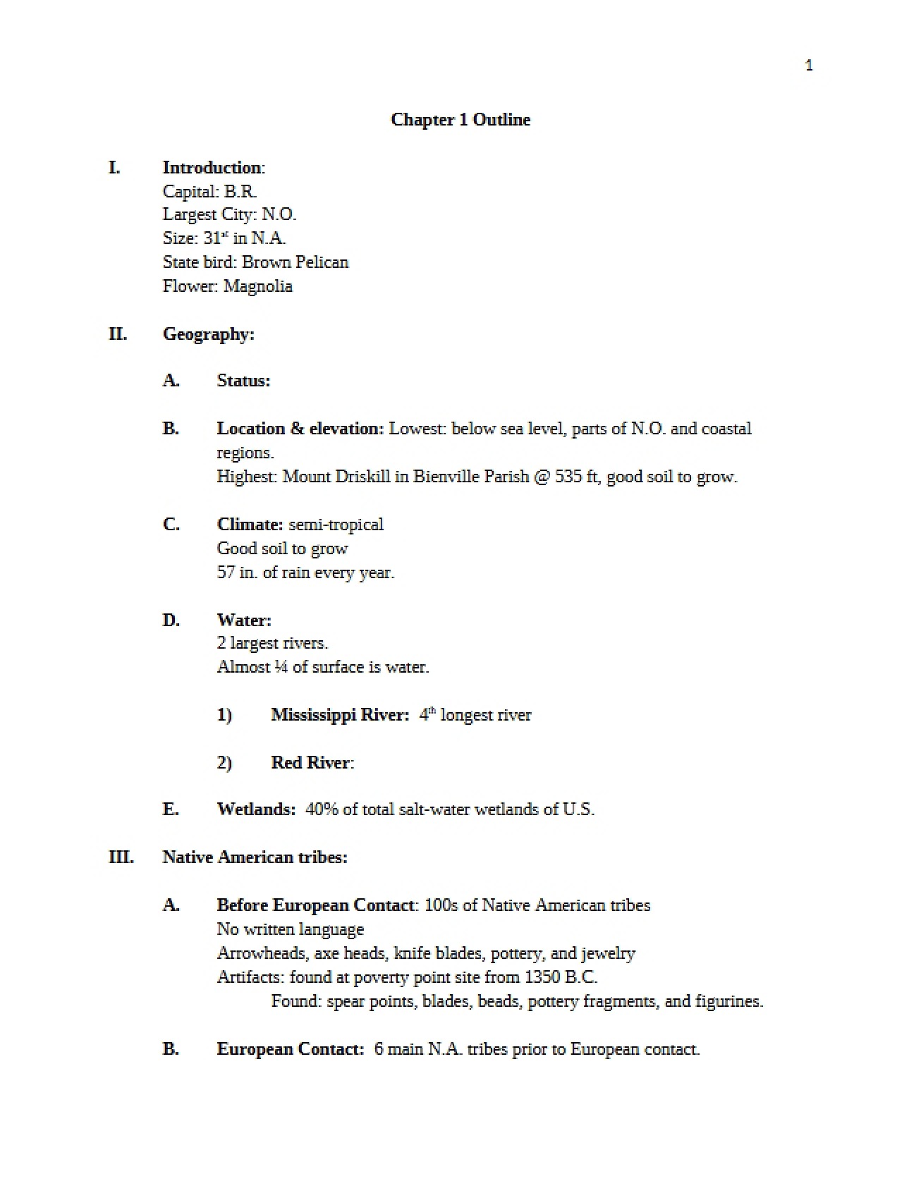 History of Louisiana Chapter 1 Outline