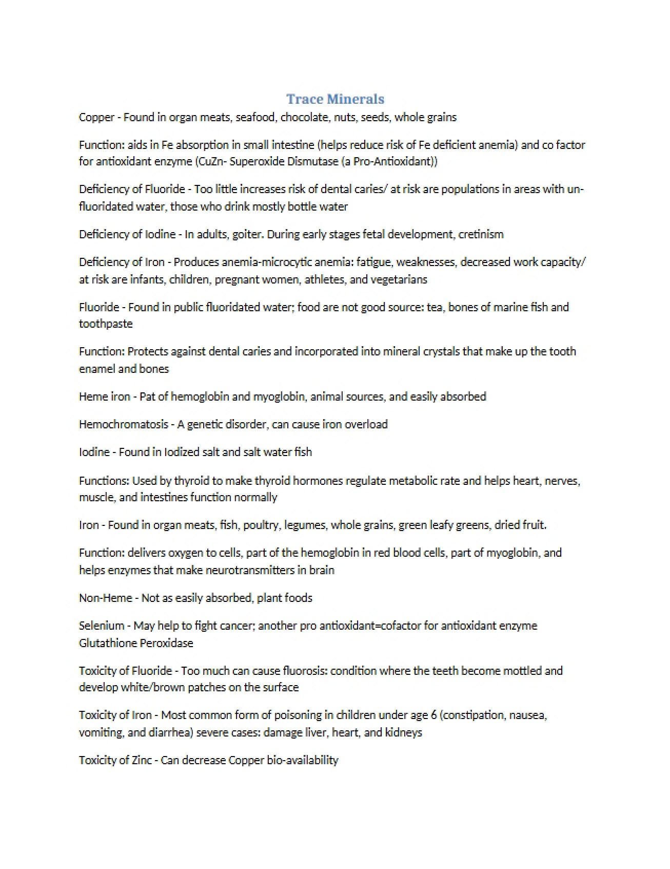 Overview of Trace Minerals