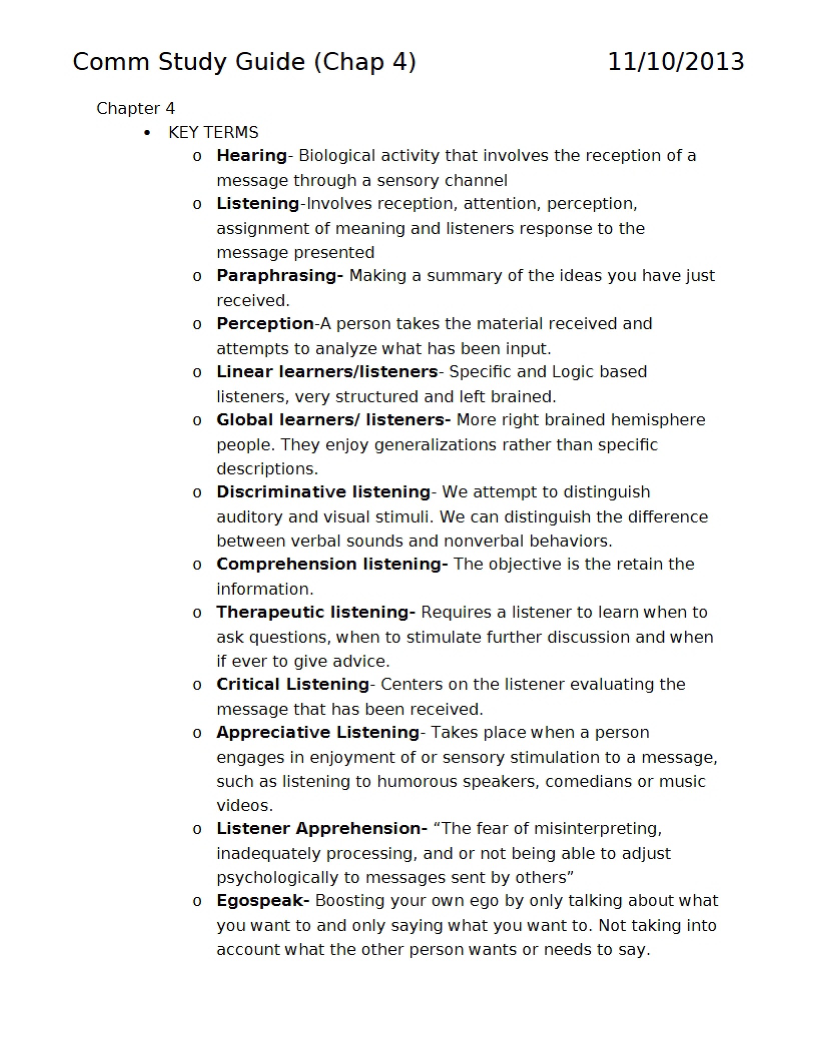 Chapter 4 Study Guide for Comm
