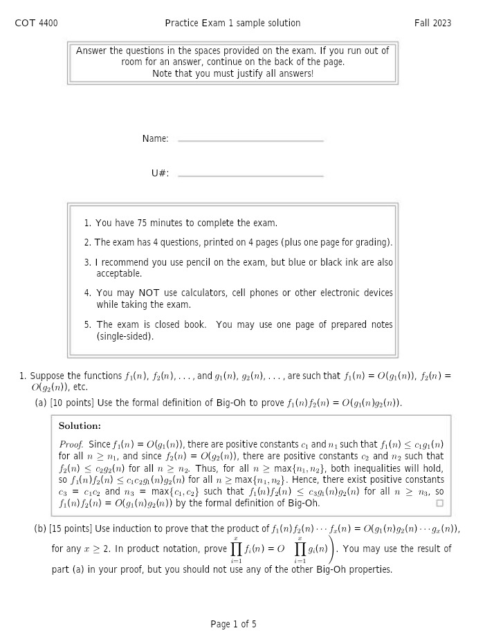 Sample Solution for Practice Exam 1